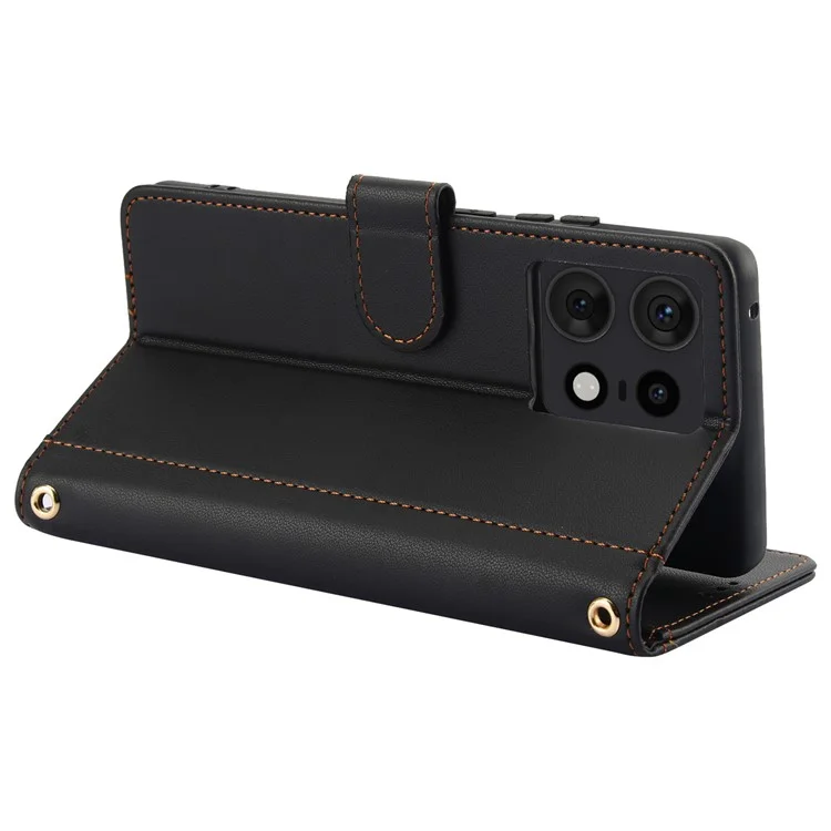 SY-003 Para Motorola Edge 50 Pro 5G Case PU PU Stand Vista Cubierta de Teléfono Con Correa de Mano - Negro