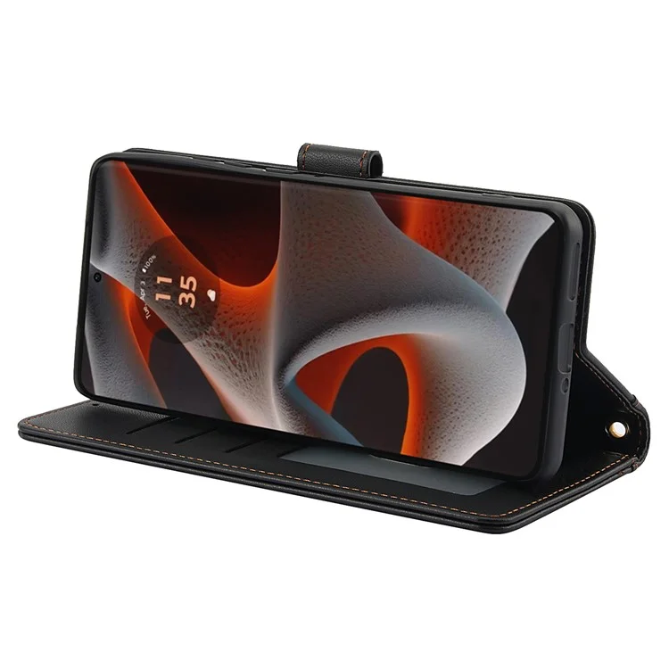 SY-003 Para Motorola Edge 50 Pro 5G Case PU PU Stand Vista Cubierta de Teléfono Con Correa de Mano - Negro