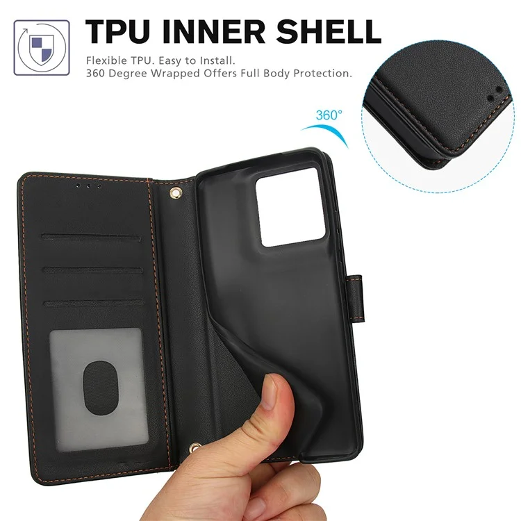 SY-003 Para Motorola Edge 50 Pro 5G Case PU PU Stand Vista Cubierta de Teléfono Con Correa de Mano - Negro