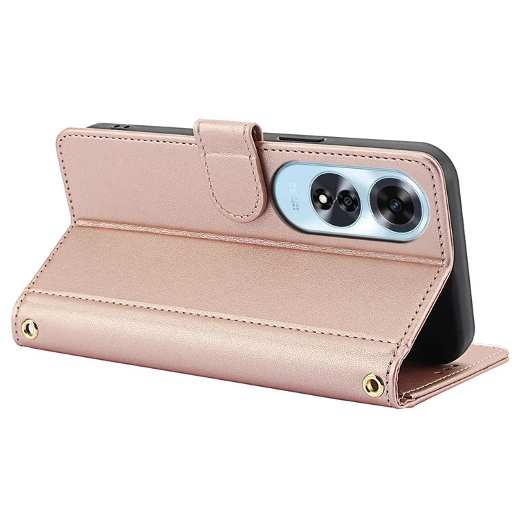 SY-003 Para Caso Oppo A60 4G Capa de couro PU Suporte Visualização Carteira do telefone com alça de mão - Rosa