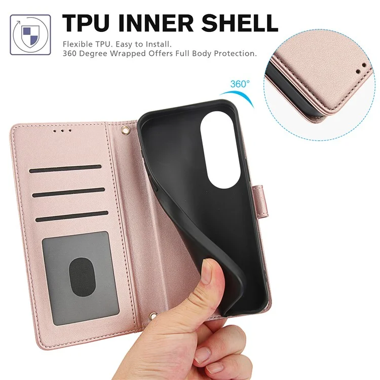 SY-003 Para Caso Oppo A60 4G Capa de couro PU Suporte Visualização Carteira do telefone com alça de mão - Rosa