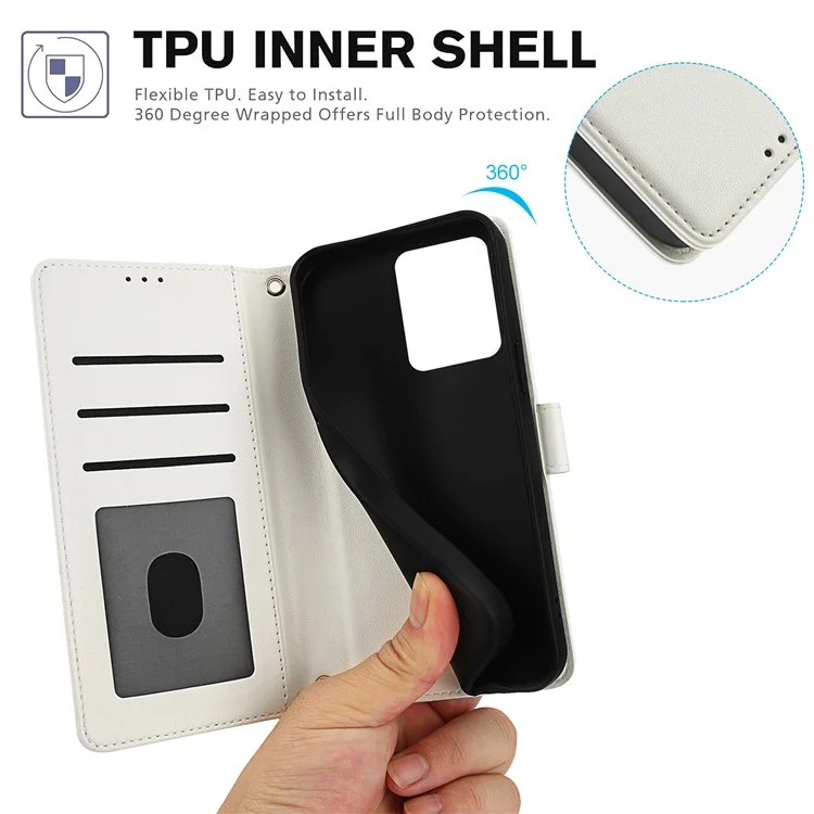 SY-003 For Xiaomi Poco M6 5G / Redmi 13R 5G / 13C 5G / 13C 4G / Poco C65 4G Case PU Leather Phone Wallet Cover with Hand Strap - White