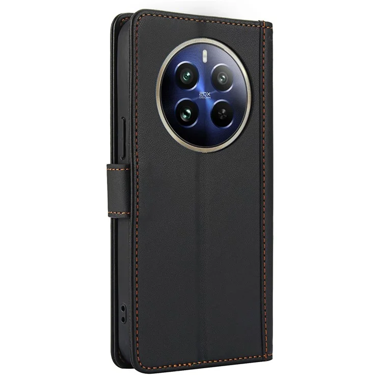 SY-003 Per Realme 12 4G / 12+ 5G / Narzo 70 5G / Narzo 70 Pro 5G / P1 5G Case PU Coperchio Pelletto Pelle in pe Interno Con Canne Mani - Nero