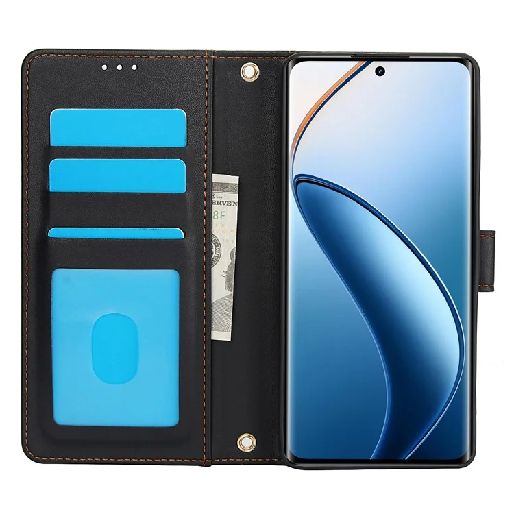 SY-003 Per Realme 12 4G / 12+ 5G / Narzo 70 5G / Narzo 70 Pro 5G / P1 5G Case PU Coperchio Pelletto Pelle in pe Interno Con Canne Mani - Nero