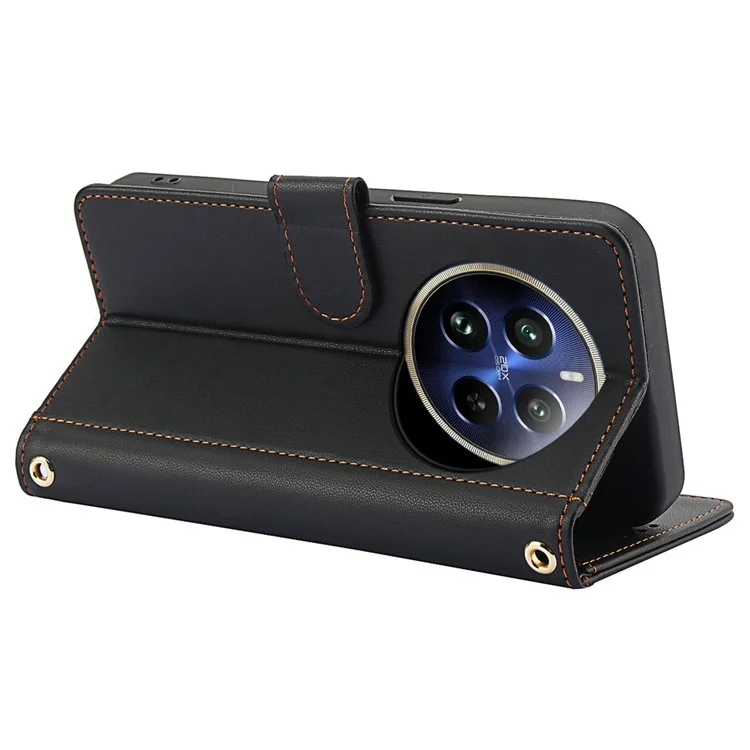 SY-003 Per Realme 12 4G / 12+ 5G / Narzo 70 5G / Narzo 70 Pro 5G / P1 5G Case PU Coperchio Pelletto Pelle in pe Interno Con Canne Mani - Nero