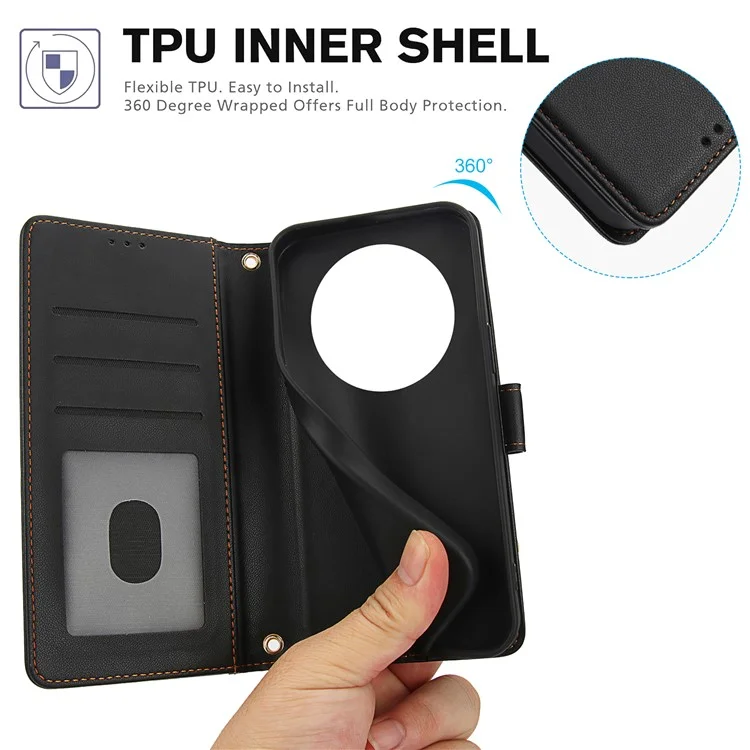 SY-003 Per Realme 12 4G / 12+ 5G / Narzo 70 5G / Narzo 70 Pro 5G / P1 5G Case PU Coperchio Pelletto Pelle in pe Interno Con Canne Mani - Nero
