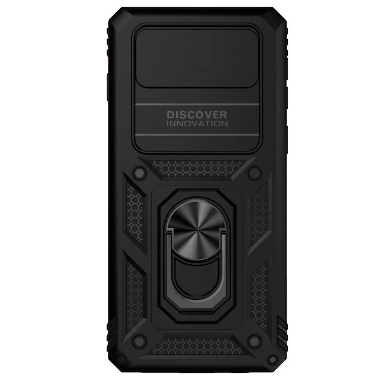 Custodia protettiva per fotocamera Slide per Samsung Galaxy S10 Plus, in PC + TPU antishock con supporto ad anello in metallo - Nero