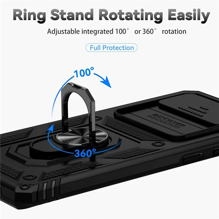 Custodia protettiva per fotocamera Slide per Samsung Galaxy S10 Plus, in PC + TPU antishock con supporto ad anello in metallo - Nero