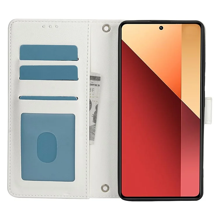 SY-003 Для Xiaomi Poco M6 Pro 4G / Redmi Note 13 Pro 4G Case Case Leather Stand View Chepe Coleme Cover с Ручным Ремнем - Белый