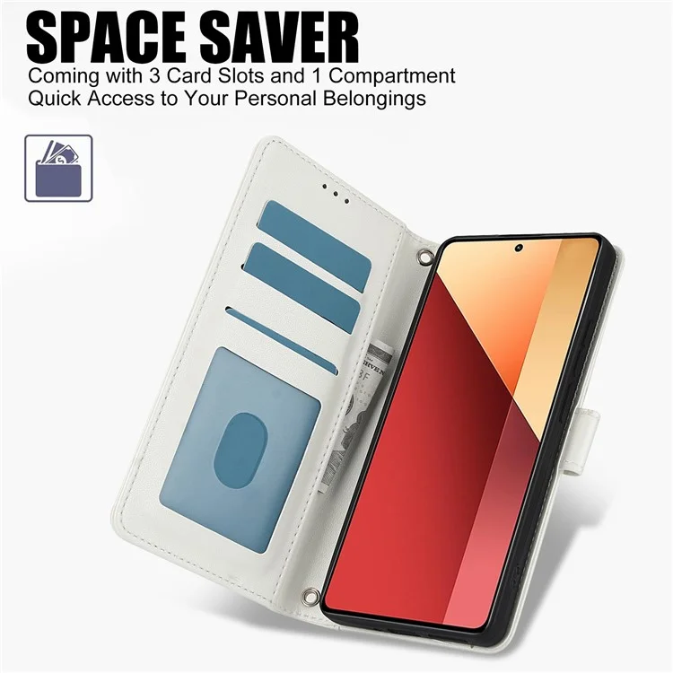 SY-003 Для Xiaomi Poco M6 Pro 4G / Redmi Note 13 Pro 4G Case Case Leather Stand View Chepe Coleme Cover с Ручным Ремнем - Белый