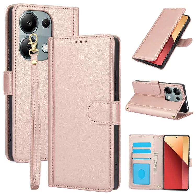 SY-003 Para Xiaomi Redmi Note 13 4G Case PU Cubierta de la Billetera Del Teléfono Con Correa Para la Mano - Rosa