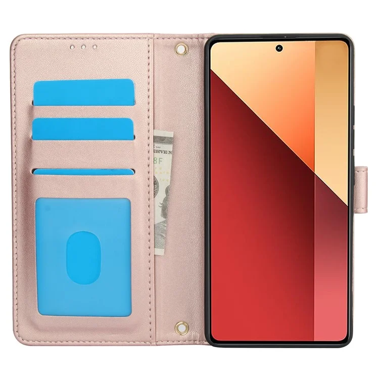 SY-003 Para Xiaomi Redmi Note 13 4G Case PU Cubierta de la Billetera Del Teléfono Con Correa Para la Mano - Rosa