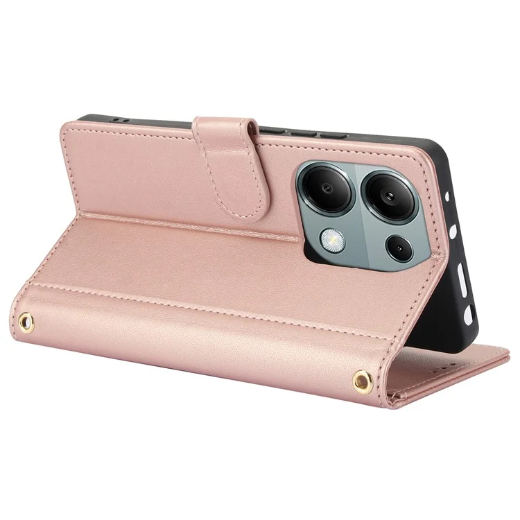 SY-003 Para Xiaomi Redmi Note 13 4G Case PU Cubierta de la Billetera Del Teléfono Con Correa Para la Mano - Rosa