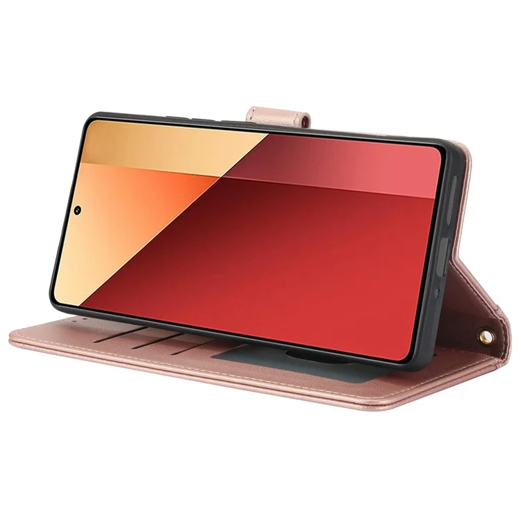 SY-003 Para Xiaomi Redmi Note 13 4G Case PU Cubierta de la Billetera Del Teléfono Con Correa Para la Mano - Rosa