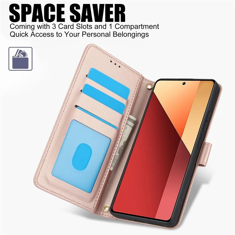 SY-003 Para Xiaomi Redmi Note 13 4G Case PU Cubierta de la Billetera Del Teléfono Con Correa Para la Mano - Rosa