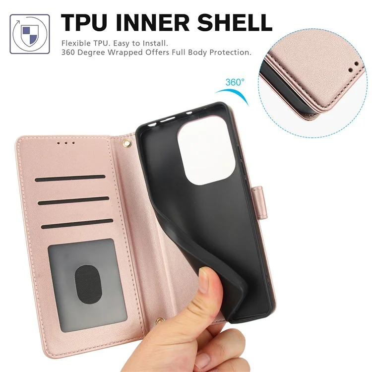 SY-003 Para Xiaomi Redmi Note 13 4G Case PU Cubierta de la Billetera Del Teléfono Con Correa Para la Mano - Rosa