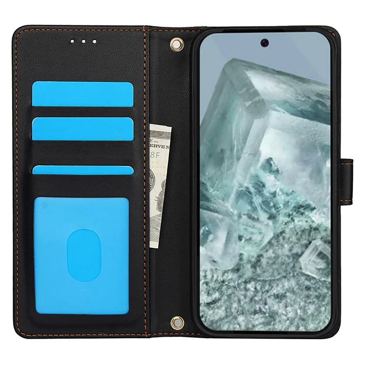 SY-003 Para Google Pixel 9 Pro / Pixel 9 Estojo pu PU Stand Stand Phone Phone Carting Com Alça de Mão - Preto