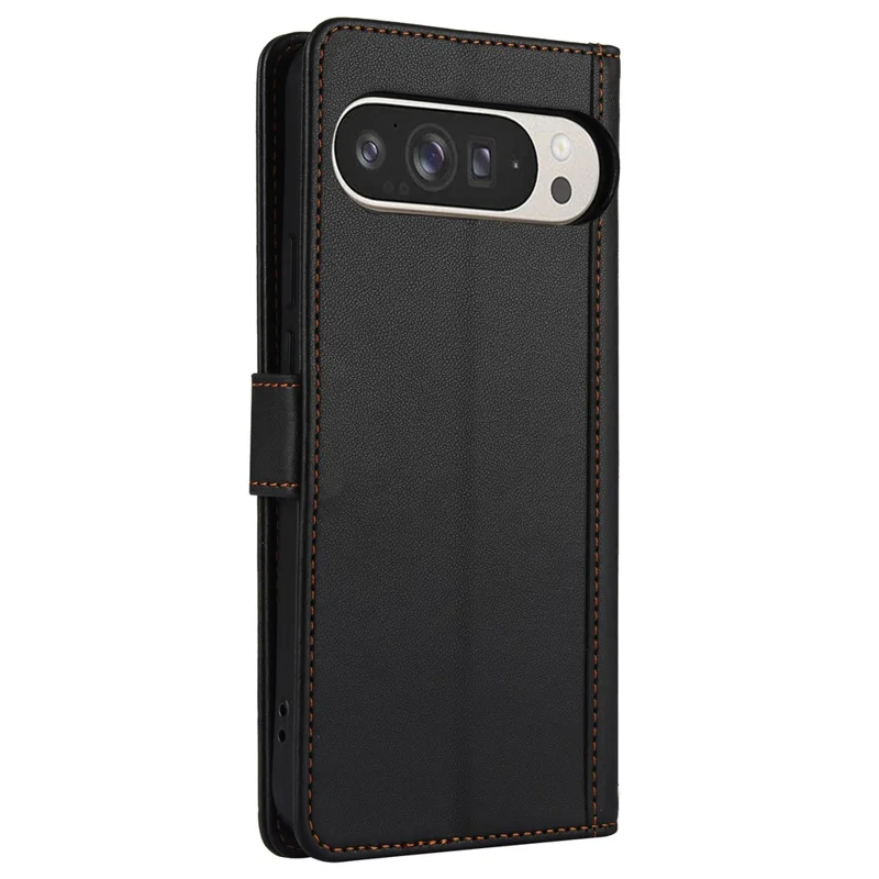 SY-003 For Google Pixel 9 Pro XL Case PU Leather Stand View Phone Wallet Cover with Hand Strap - Black