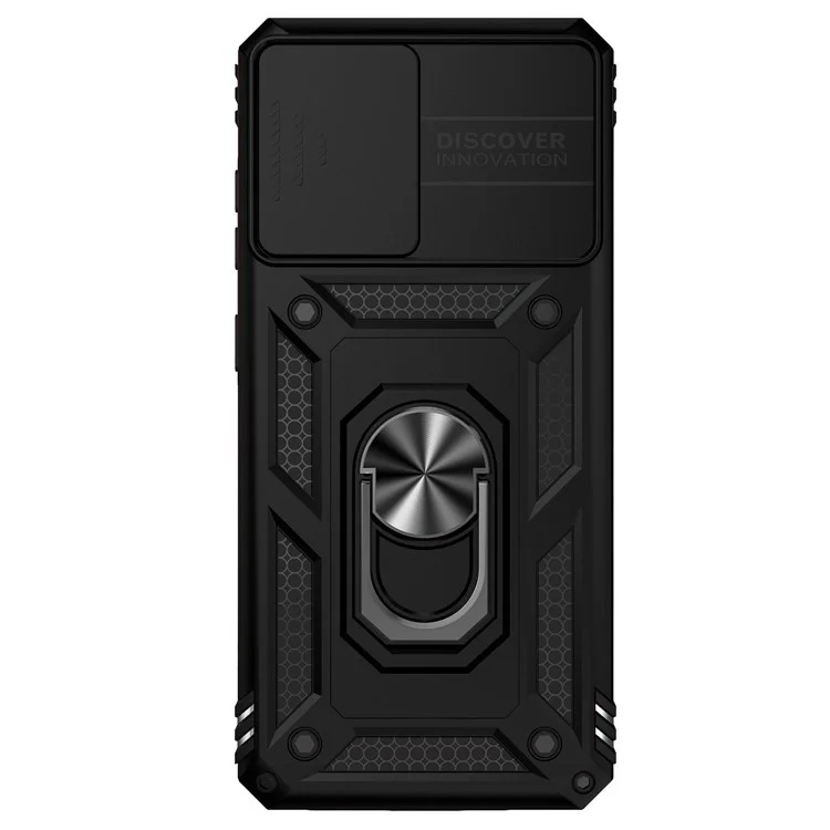 Capa de Suporte de Anel de Metal para Samsung Galaxy S20 4G / 5G, Proteção de Câmera Deslizante PC + TPU Capa de Telefone de Camada Dupla - Preto