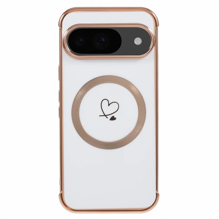 Für Google Pixel 9 / Pixel 9 Pro Case Kompatibel Mit Magsafe Electroplated TPU -telefonabdeckung Hohle Liebesherzen - Elfenbeinweiß