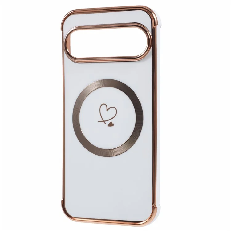 Für Google Pixel 9 / Pixel 9 Pro Case Kompatibel Mit Magsafe Electroplated TPU -telefonabdeckung Hohle Liebesherzen - Elfenbeinweiß