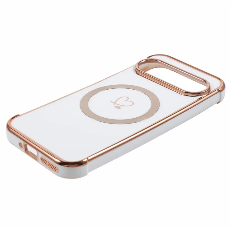 Für Google Pixel 9 / Pixel 9 Pro Case Kompatibel Mit Magsafe Electroplated TPU -telefonabdeckung Hohle Liebesherzen - Elfenbeinweiß