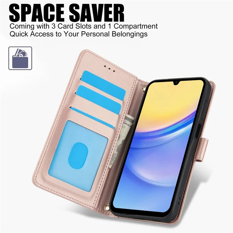 SY-003 Para Samsung Galaxy A25 5G (Global) (161.0 x 76.5 x 8.3 Mm) Case PU Telet de Cuero Con Correa Para la Mano - Rosa