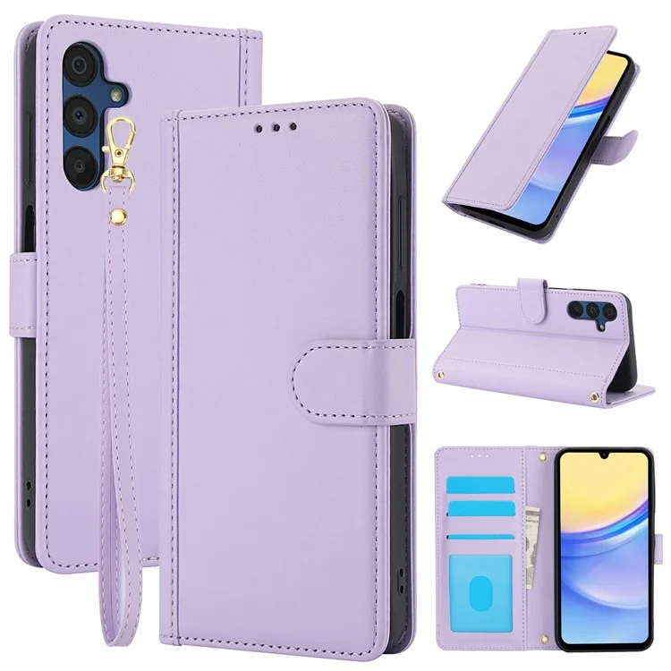 SY-003 Para Samsung Galaxy A15 4G / 5G Case PU Puerto Vista de Cuero Vista de la Billetera Con Correa Para la Mano - Púrpura