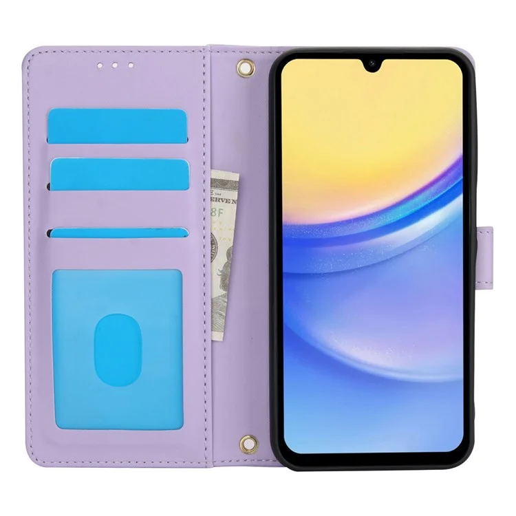 SY-003 Para Samsung Galaxy A15 4G / 5G Case PU Puerto Vista de Cuero Vista de la Billetera Con Correa Para la Mano - Púrpura