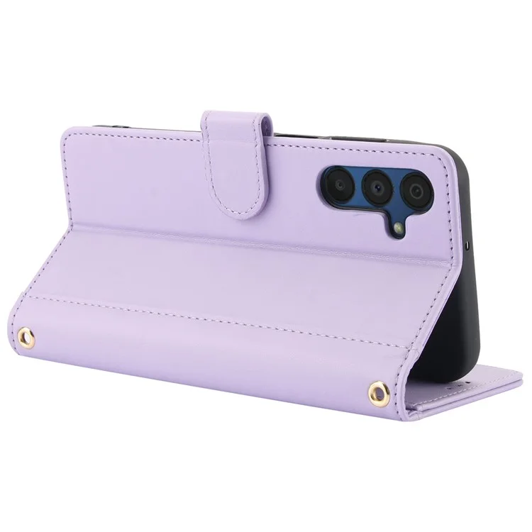 SY-003 Para Samsung Galaxy A15 4G / 5G Case PU Puerto Vista de Cuero Vista de la Billetera Con Correa Para la Mano - Púrpura
