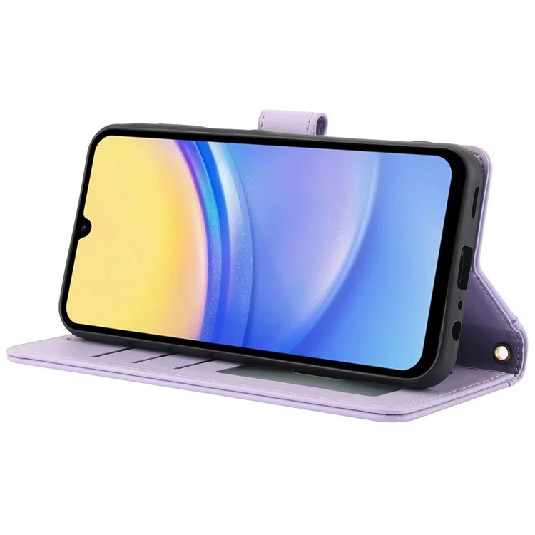 SY-003 Para Samsung Galaxy A15 4G / 5G Case PU Puerto Vista de Cuero Vista de la Billetera Con Correa Para la Mano - Púrpura