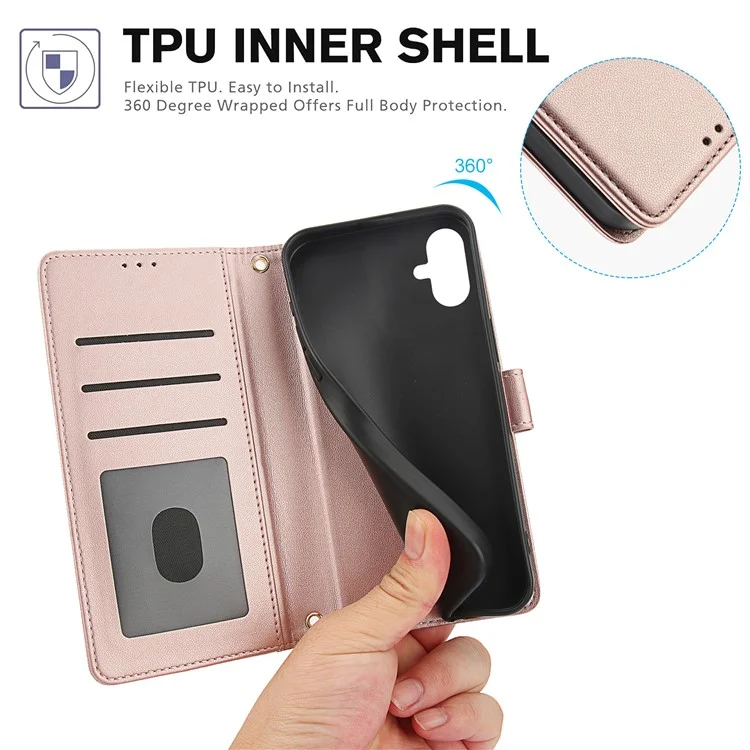 SY-003 Para Samsung Galaxy A06 Funda PU Cuero Soporte Vista Billetera Funda Teléfono con Correa de Mano - Rosa