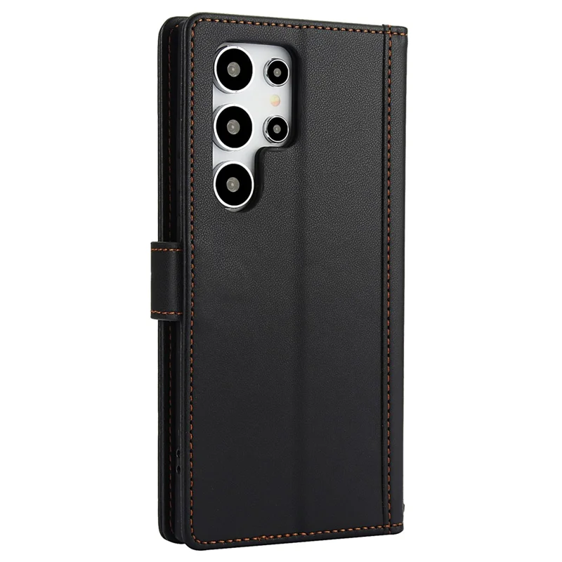 SY-003 For Samsung Galaxy S24 Ultra Case PU Leather Stand View Phone Wallet Cover with Hand Strap - Black