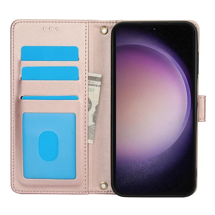 SY-003 Pour Samsung Galaxy S24 Case de Support en Cuir PU Viette du Portefeuille Téléphone Avec Sangle à Main - Rose
