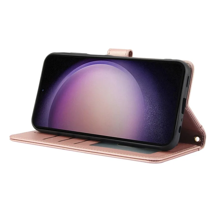SY-003 Pour Samsung Galaxy S24 Case de Support en Cuir PU Viette du Portefeuille Téléphone Avec Sangle à Main - Rose