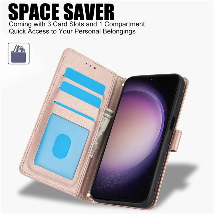 SY-003 Pour Samsung Galaxy S24 Case de Support en Cuir PU Viette du Portefeuille Téléphone Avec Sangle à Main - Rose