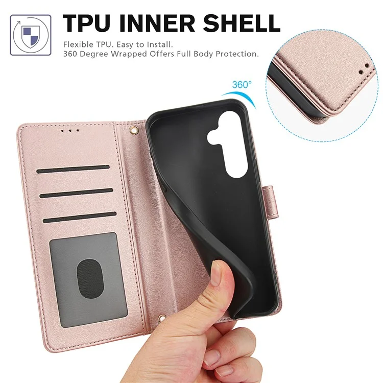 SY-003 Pour Samsung Galaxy S24 Case de Support en Cuir PU Viette du Portefeuille Téléphone Avec Sangle à Main - Rose