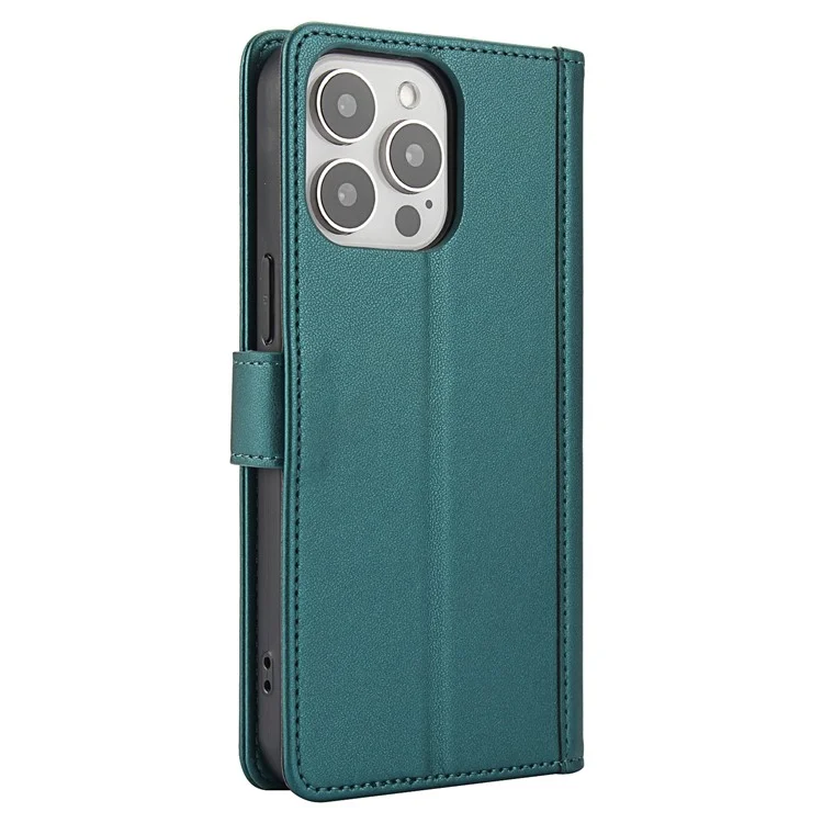 SY-003 Für Iphone 14 Pro Case PU Leather Stand Ansicht Phone Brieftaschenabdeckung Mit Handgurt - Grün