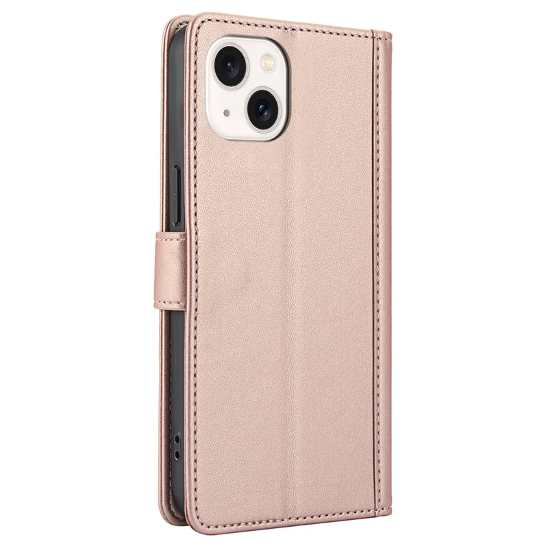 SY-003 For iPhone 14 / 13 Case PU Leather Stand View Phone Wallet Cover with Hand Strap - Pink