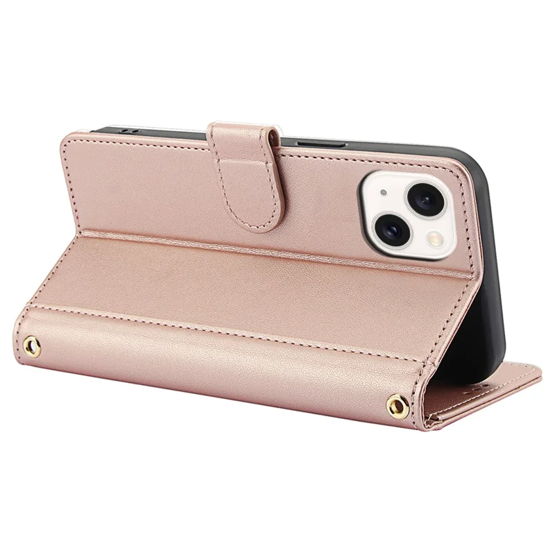 SY-003 For iPhone 14 / 13 Case PU Leather Stand View Phone Wallet Cover with Hand Strap - Pink