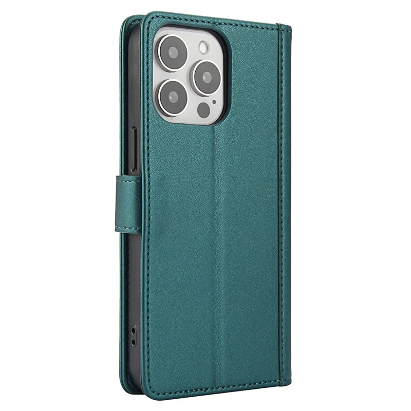 SY-003 For iPhone 14 Pro Max Case PU Leather Stand View Phone Wallet Cover with Hand Strap - Green