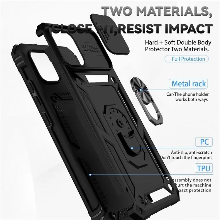 Pour Samsung Galaxy A03 (166,5 x 75,98 x 9,14 mm) Étui de téléphone PC + TPU avec support Slide Camera Protection Couvercle arrière - Noir