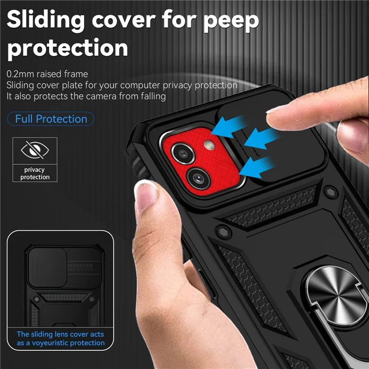 Pour Samsung Galaxy A03 (166,5 x 75,98 x 9,14 mm) Étui de téléphone PC + TPU avec support Slide Camera Protection Couvercle arrière - Noir