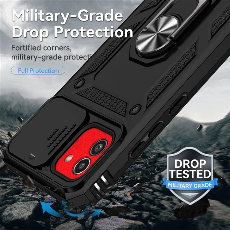 Pour Samsung Galaxy A03 (166,5 x 75,98 x 9,14 mm) Étui de téléphone PC + TPU avec support Slide Camera Protection Couvercle arrière - Noir