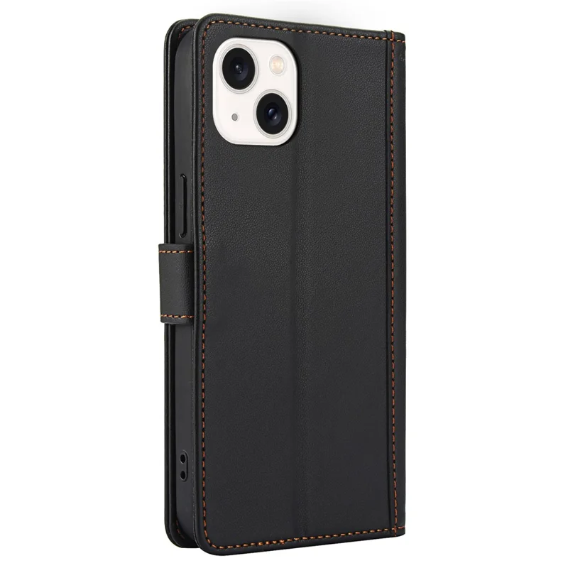 SY-003 Für Iphone 15 Hülle PU Lederständer Telefon Brieftaschenabdeckung Mit Handgurt - Schwarz