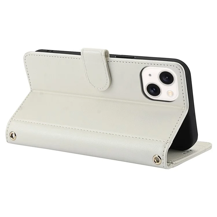 SY-003 Für Iphone 15 Plus / 14 Plus -hülle PU Leather Stand View Telefon Brieftaschenabdeckung Mit Handgurt - Weiß