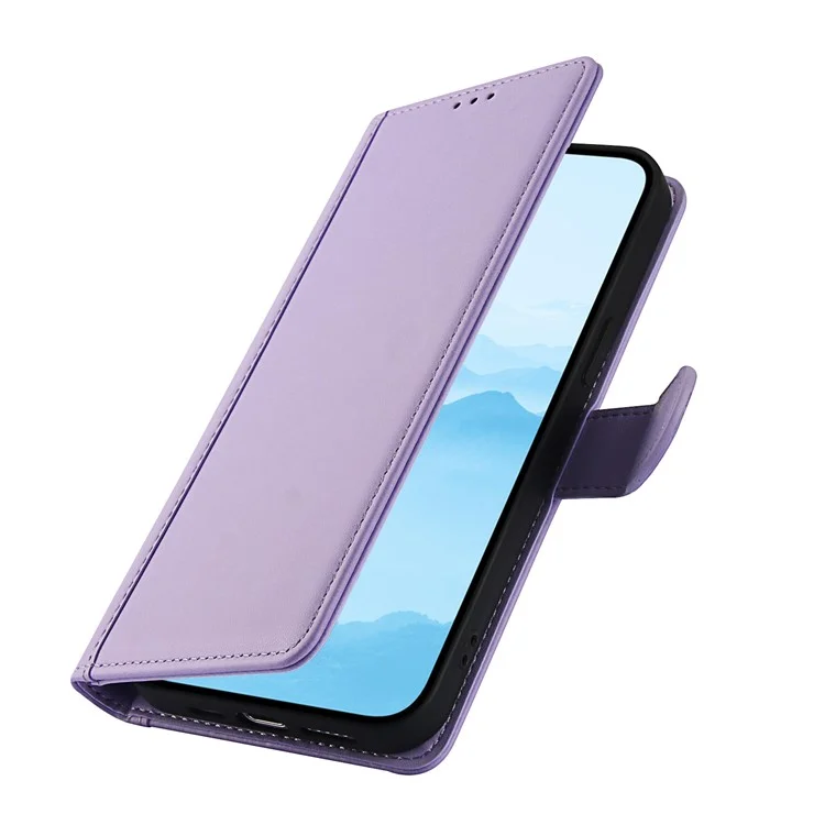 SY-003 Für Iphone 15 Pro Case PU Leather Stand Ansicht Phone Brieftaschenabdeckung Mit Handgurt - Lila