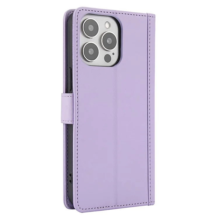SY-003 Für Iphone 15 Pro Case PU Leather Stand Ansicht Phone Brieftaschenabdeckung Mit Handgurt - Lila