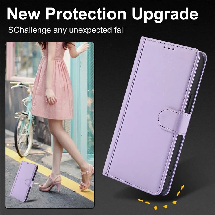 SY-003 Für Iphone 15 Pro Case PU Leather Stand Ansicht Phone Brieftaschenabdeckung Mit Handgurt - Lila