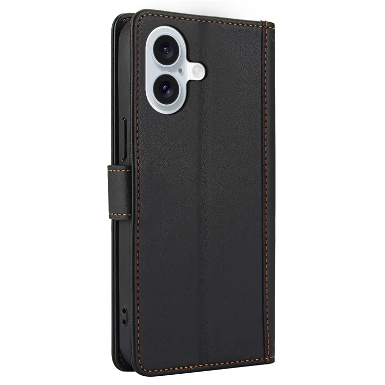 SY-003 Für Iphone 16 Plus Hülle PU Leather Stand Ansicht Phone Brieftaschenabdeckung Mit Handgurt - Schwarz